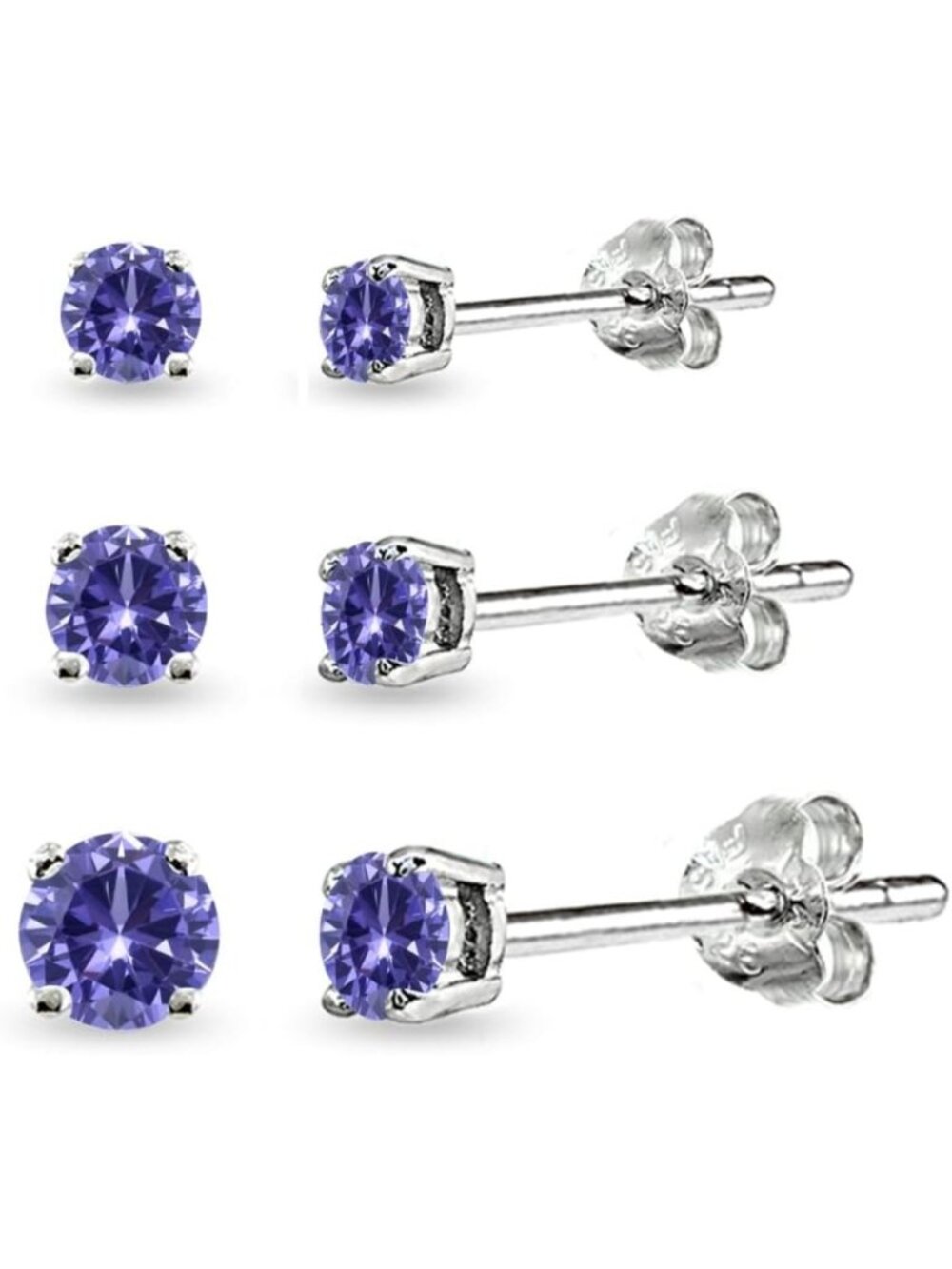 Sterling Silver Birthstone Stud Earrings Set - 3-5mm Round Genuine/Synthetic